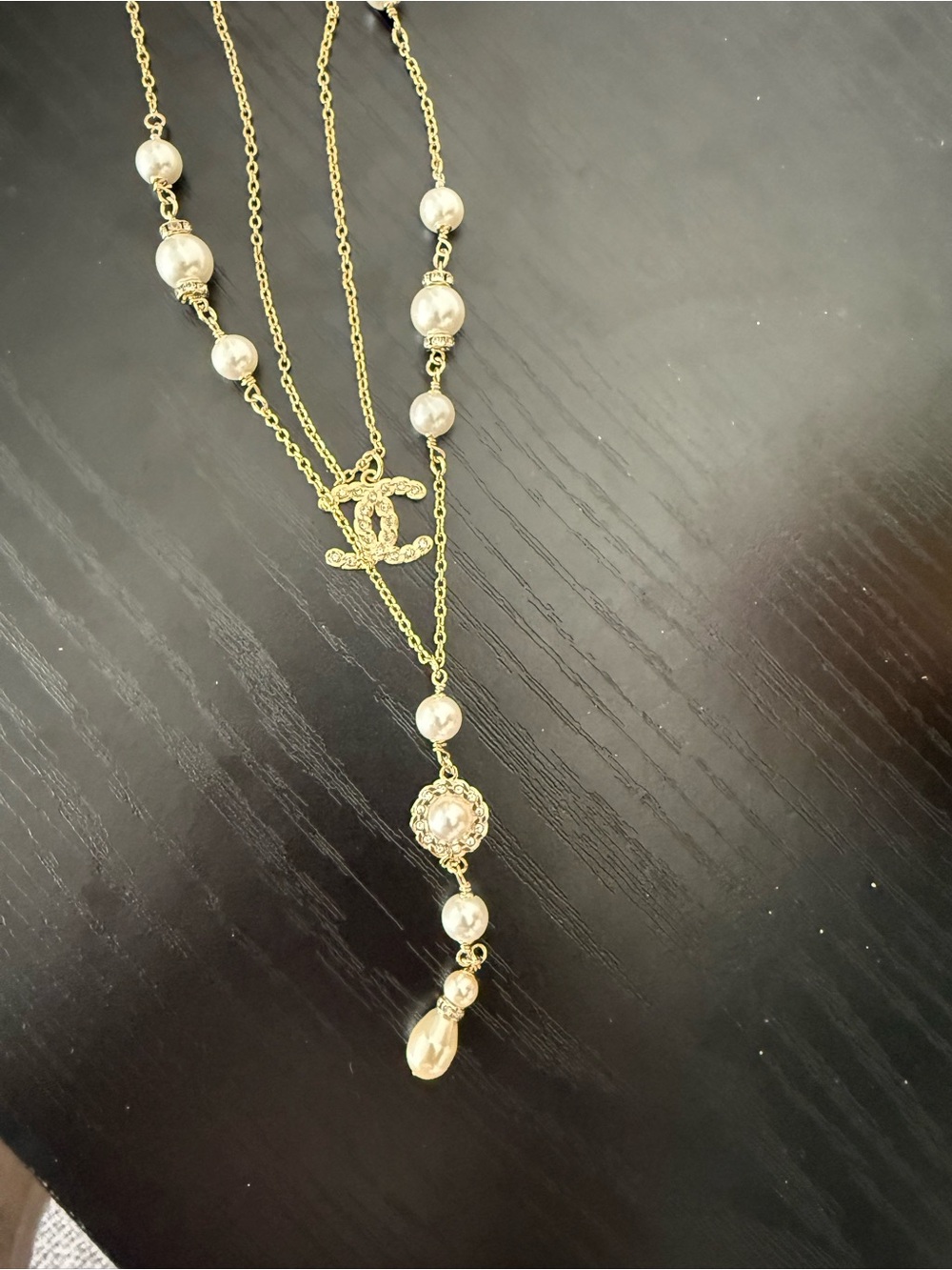 CHANEL Gold-Tone Layered Pearl Drop Necklace